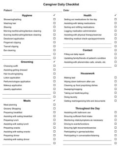 Free Printable Caregiver Daily Checklist Templates Pdf Template