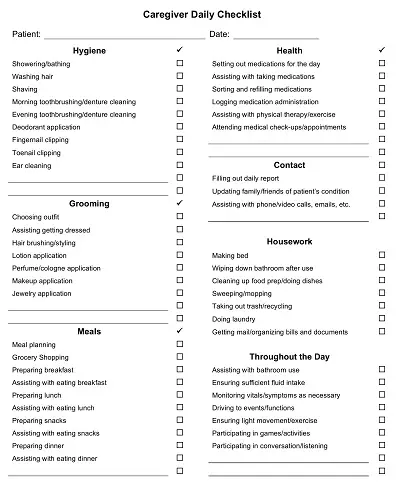 Caregiver Daily Checklist PDF
