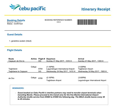 Cebu Pacific Ticket Receipt