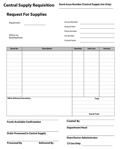 Central Supply Requisition Form