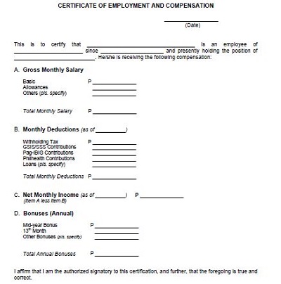 sample of certificate of employment