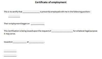 example of certificate of employment