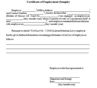 employment certificate format