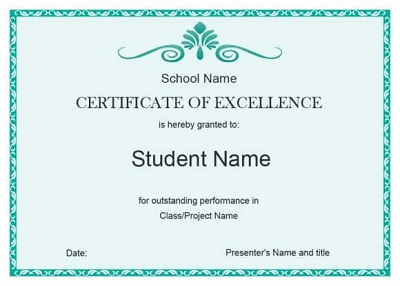 excellence award certificate