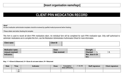 Client PRN Medication Record Template