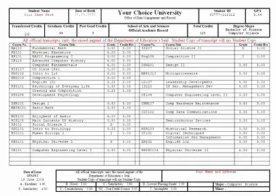 college transcript template for word