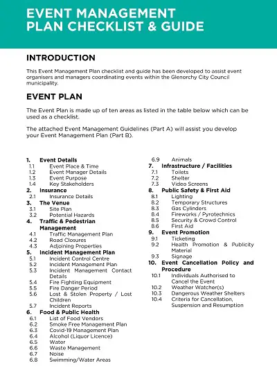 Company Event Management Plan Checklist