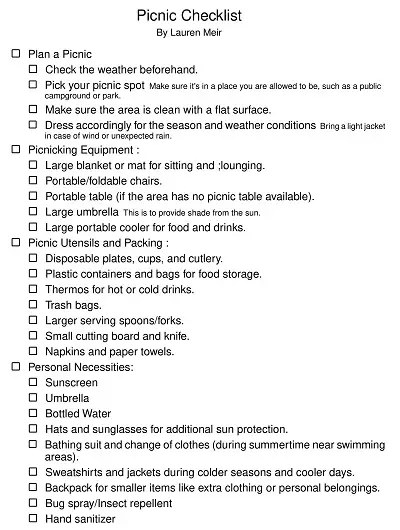 Company Picnic Checklist Template