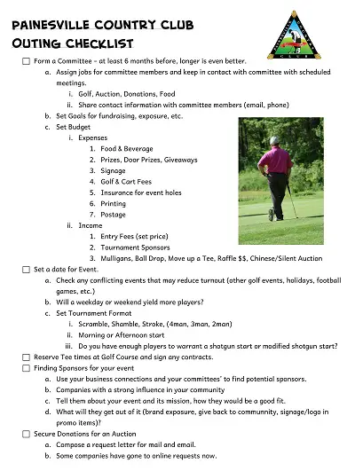 Country Club Golf Outing Checklist