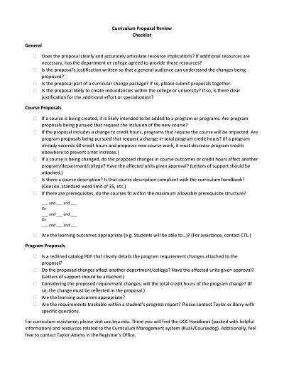 Curriculum Proposal Review Checklist Template