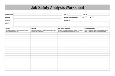 Daily Job Safety Analysis Form Worksheet