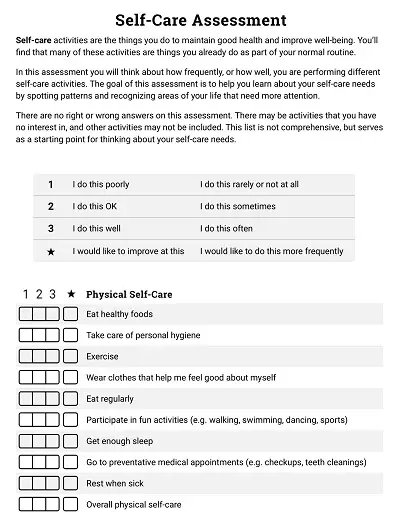 Daily Self-Care Assessment Template