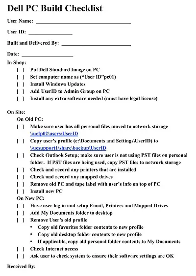 Dell PC Build Checklist