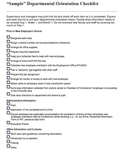 new hire orientation checklist