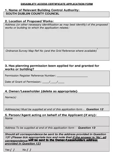 Disability Access Certificate Application Form