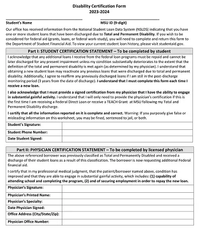 Disability Certification Form