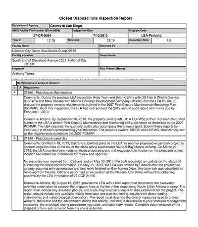 Disposal Site Inspection Report Template