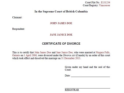 divorce certificate sample