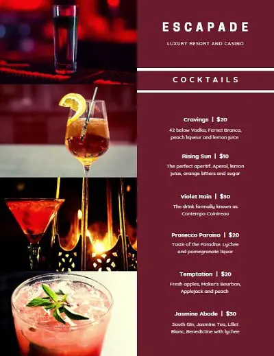 drinks menu templates free