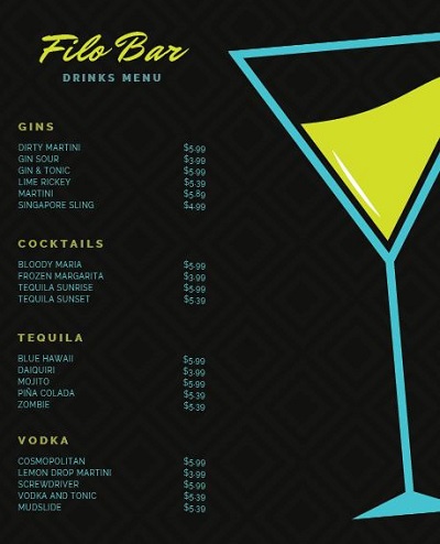 create alcohol menu online