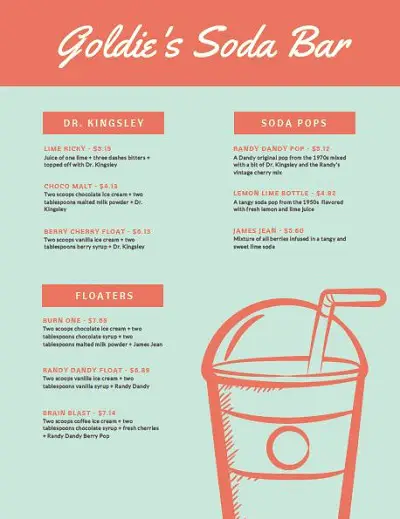 free drinks menu templates