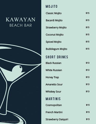 drink menus for restaurants