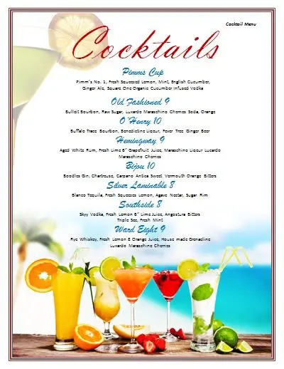 drink menu examples