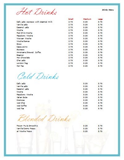 drink menu designs