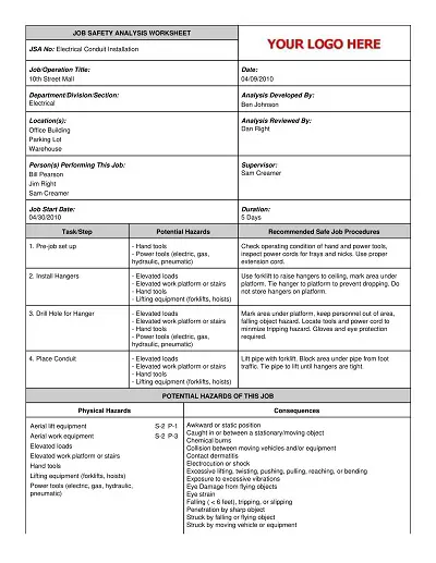 Electrical Job Safety Analysis Form