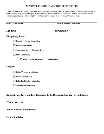Employee Corrective Counseling Form
