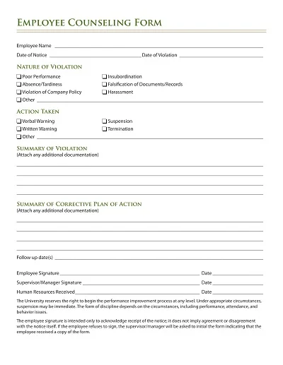 Employee Counseling Form PDF