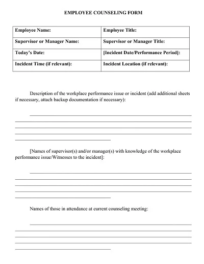 Employee Counseling Form Word