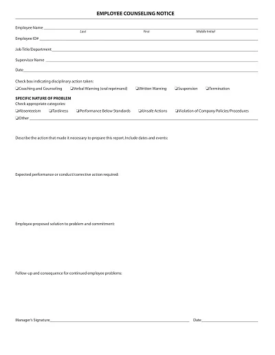 Employee Counseling Notice Form