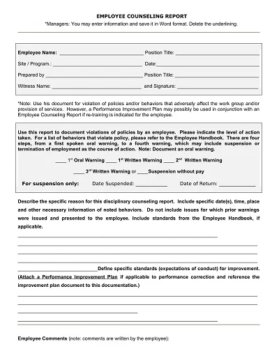Employee Counseling Report Form