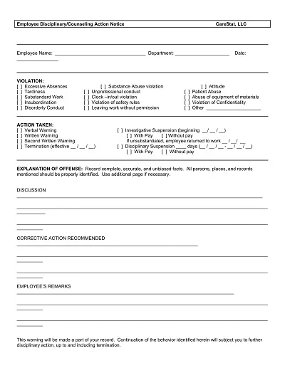 Employee Disciplinary Counseling Form