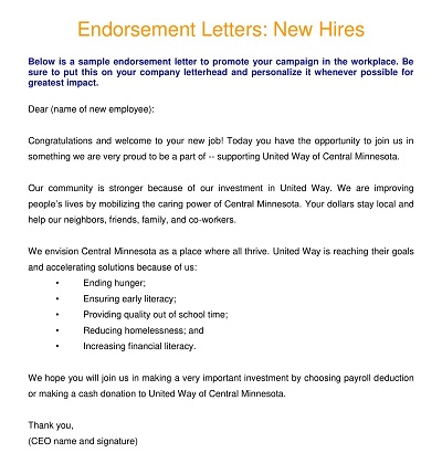 Employee Endorsement Letter Template