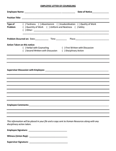 Employee Letter of Counseling Form