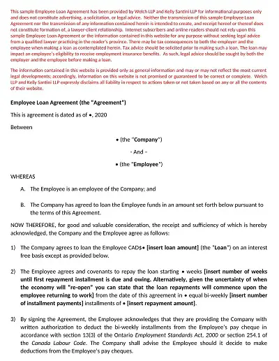 Employee Loan Agreement Sample