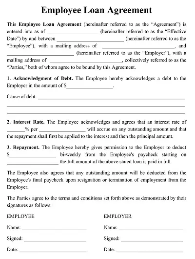 Employee Loan Agreement Template PDF