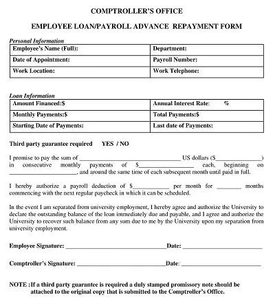 Employee Loan Repayment Agreement Form