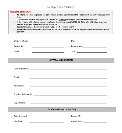 Employee Referral Form Template PDF