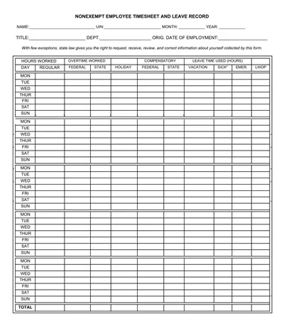 Employee Time Sheet and Leave Record