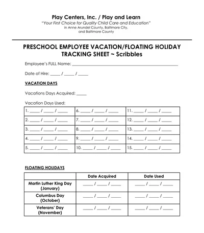 Employee Vacation Tracking Template PDF