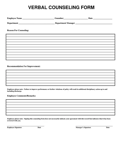 Employee Verbal Counseling Form