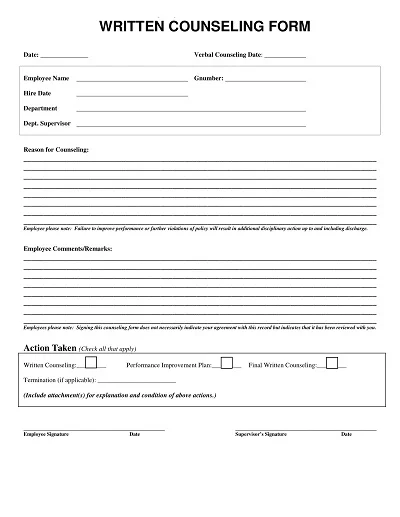 Employee Written Counseling Form