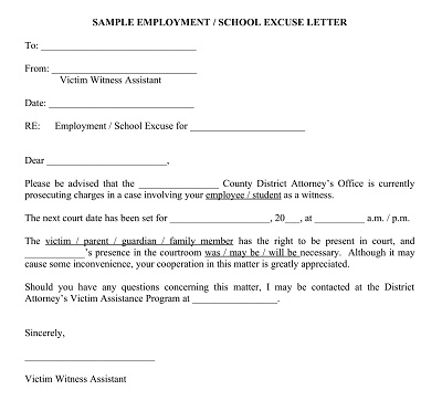 Employment School Excuse Letter