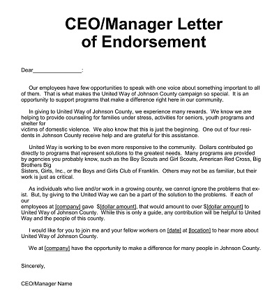 Endorsement CEO Letter Template