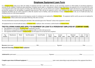 Equipment Loan Form for Employees