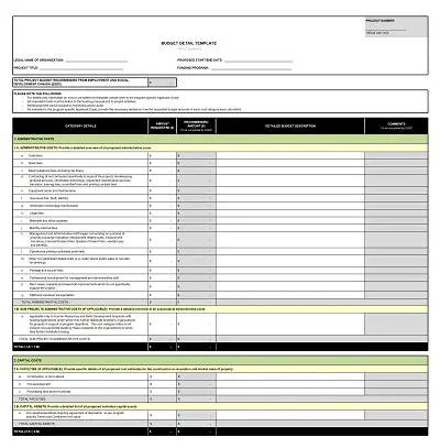 Facility Management Budget Detail Template