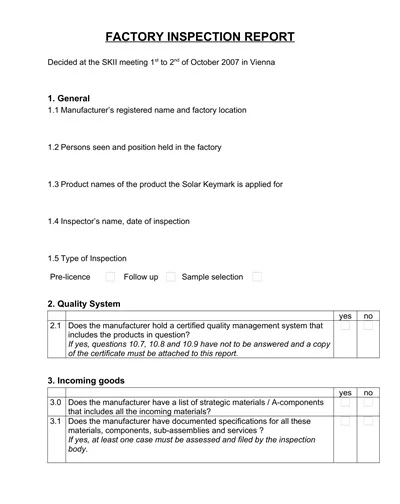 Factory Inspection Report Template